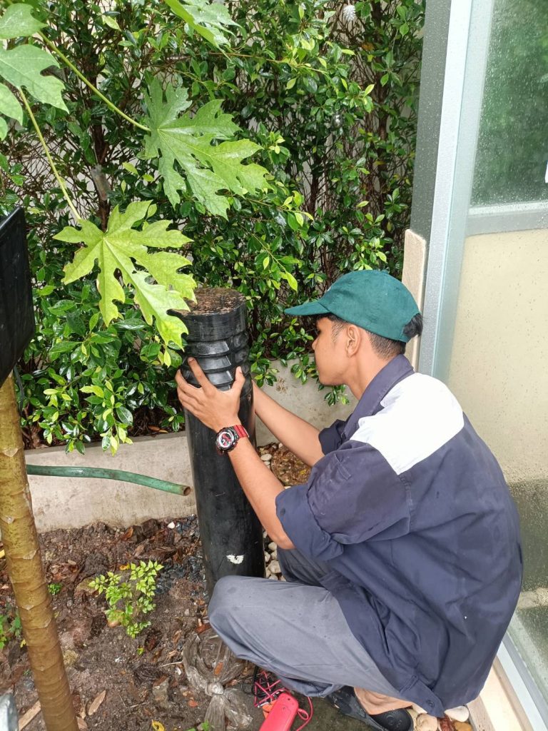 ตรวจเช็กโคมไฟแต่งสวน