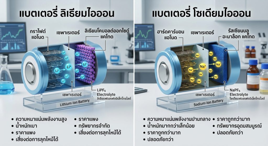 แบตเตอรี่ลิเธียมไอออน VS  แบตเตอรี่ โซเดียมไอออน