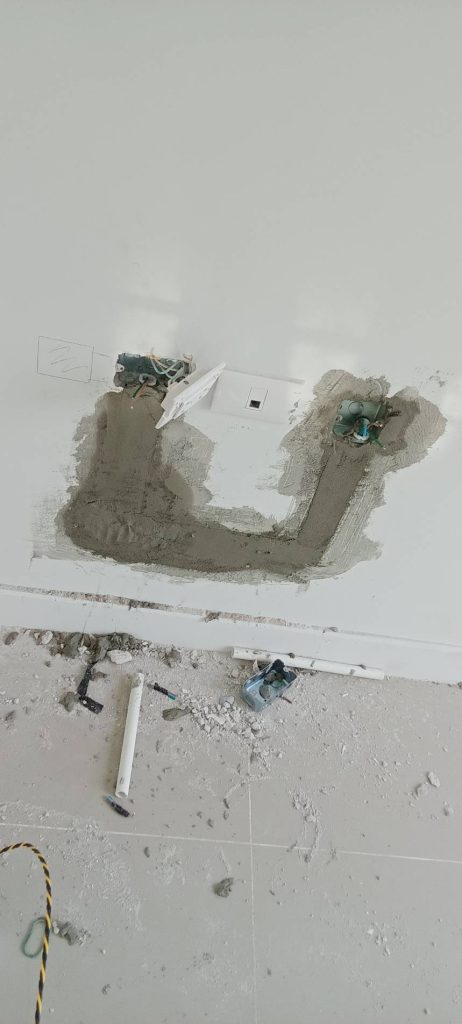 Electrical outlet wall repair and wiring